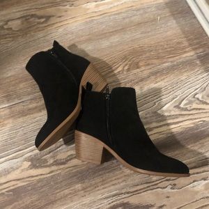 Black suede heeled booties